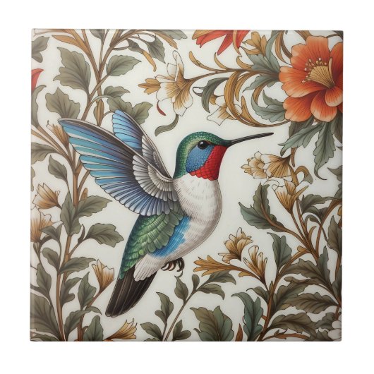 Flying Hummingbird William Morris Inspired Fliese (Vorderseite)