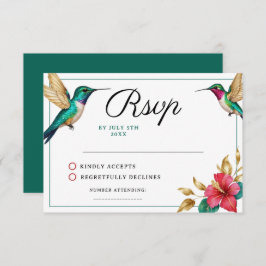 Flying Hummingbirds Red Tropical Flower Wedding RSVP Karte