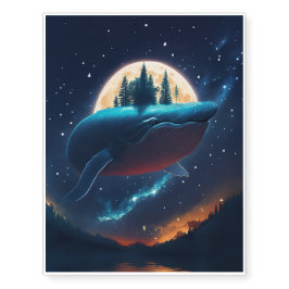Flying Humpback Whale Moonlight Sea Starry Forests