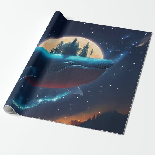 Flying Humpback Whale Moonlight Sea Starry Forests Geschenkpapier (Ungerollt)