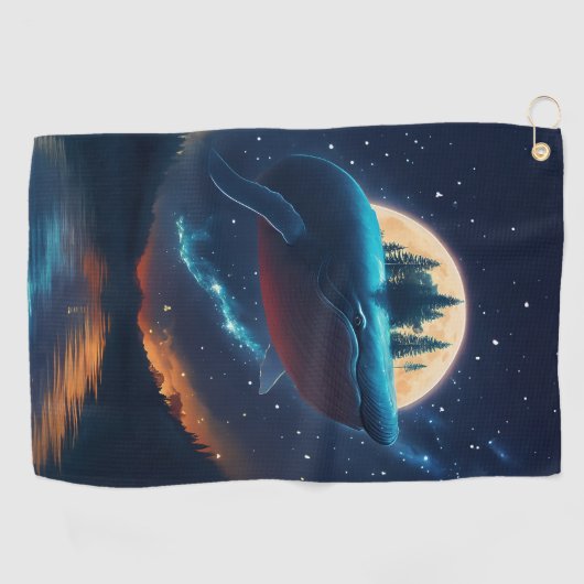 Flying Humpback Whale Moonlight Sea Starry Forests Golfhandtuch (Horizontal)
