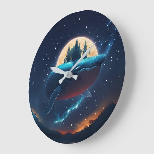 Flying Humpback Whale Moonlight Sea Starry Forests Große Wanduhr (Winkel)