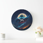 Flying Humpback Whale Moonlight Sea Starry Forests Große Wanduhr (Zuhause)