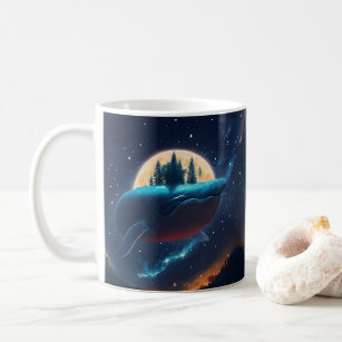 Flying Humpback Whale Moonlight Sea Starry Forests Kaffeetasse