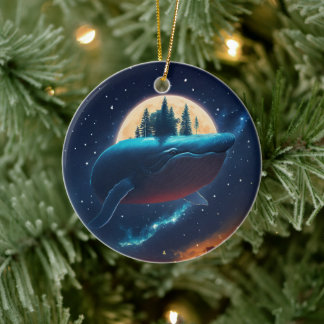 Flying Humpback Whale Moonlight Sea Starry Forests Keramik Ornament
