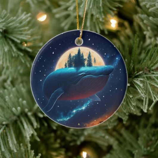 Flying Humpback Whale Moonlight Sea Starry Forests Keramik Ornament (Baum)