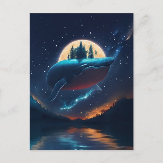 Flying Humpback Whale Moonlight Sea Starry Forests Postkarte (Vorderseite)