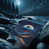 Flying Humpback Whale Moonlight Sea Starry Forests Postkarte