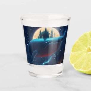 Flying Humpback Whale Moonlight Sea Starry Forests Schnapsglas