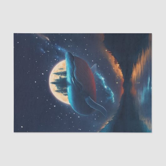 Flying Humpback Whale Moonlight Sea Starry Forests Seidenpapier (Vorderseite)