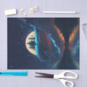 Flying Humpback Whale Moonlight Sea Starry Forests Seidenpapier (Handwerk)