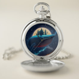 Flying Humpback Whale Moonlight Sea Starry Forests Taschenuhr