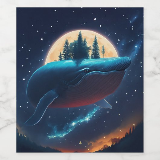 Flying Humpback Whale Moonlight Sea Starry Forests Weinetikett (Einzelnes Label)