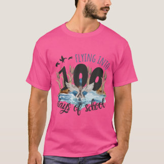Flying Into 100 Days Of School Duck Hunting 100Th  T-Shirt