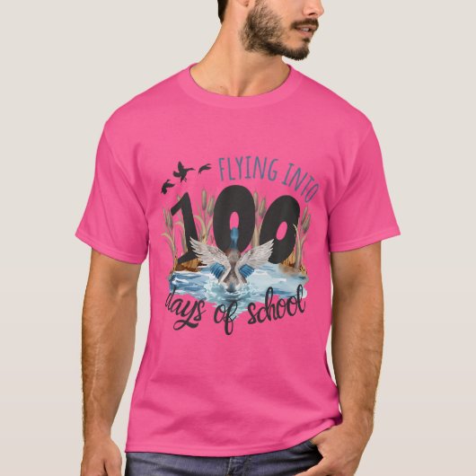 Flying Into 100 Days Of School Duck Hunting 100Th T-Shirt (Vorderseite)