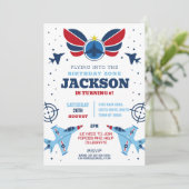 Flying Jet Birthday Boy Flugzeug Army Base Forces Einladung (Stehend Vorderseite)