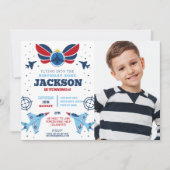 Flying Jet Birthday Boy Flugzeug Army Foto Forces Einladung (Vorderseite)