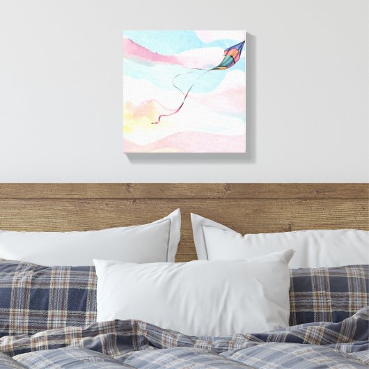 Flying Kite | Airy Watercolor Sky Leinwanddruck (Insitu (Schlafzimmer))