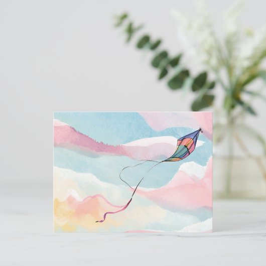 Flying Kite | Airy Watercolor Sky Postkarte (Stehend Vorderseite)