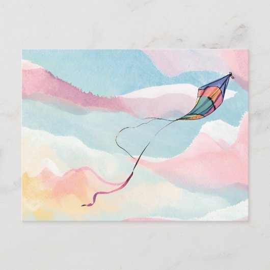 Flying Kite | Airy Watercolor Sky Postkarte (Vorderseite)