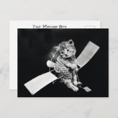 Flying Kitty Vintag Black and White Postkarte (Vorne/Hinten)