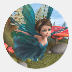 Flying Little Fairy Butterfly Runder Aufkleber