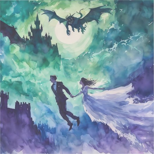 Flying Lovers - Aquarellmalerei Aufkleber (Vorderseite)