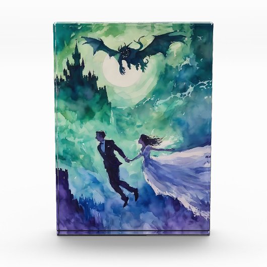 Flying Lovers - Aquarellmalerei Fotoblock (Vorderseite)