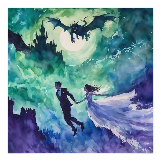 Flying Lovers - Aquarellmalerei Fotodruck (Vorne)