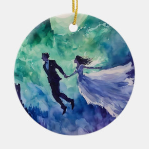 Flying Lovers - Aquarellmalerei Keramik Ornament