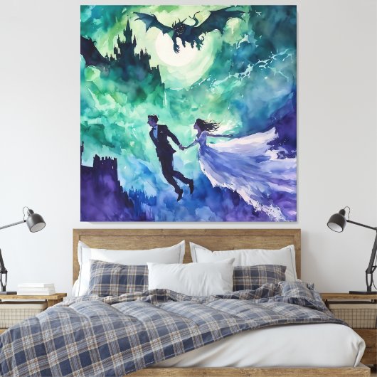 Flying Lovers - Aquarellmalerei Leinwanddruck (Insitu (Schlafzimmer))