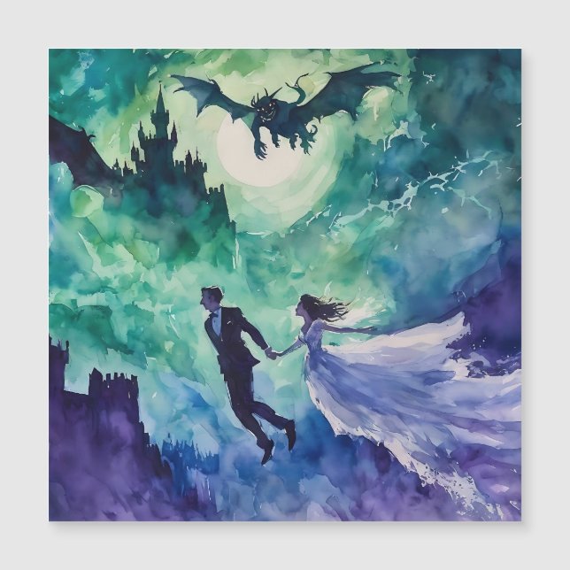 Flying Lovers - Aquarellmalerei Magnetkarte (Vorderseite)