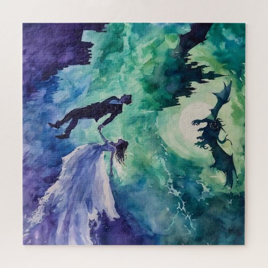 Flying Lovers - Aquarellmalerei Puzzle (Horizontal)