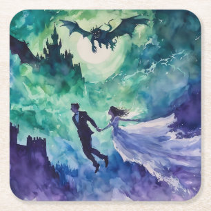 Flying Lovers - Aquarellmalerei Rechteckiger Pappuntersetzer