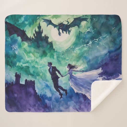 Flying Lovers - Aquarellmalerei Sherpadecke (Vorderseite (Horizontal))