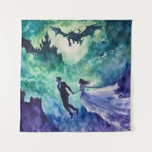 Flying Lovers - Aquarellmalerei Wandteppich (Vorderseite)