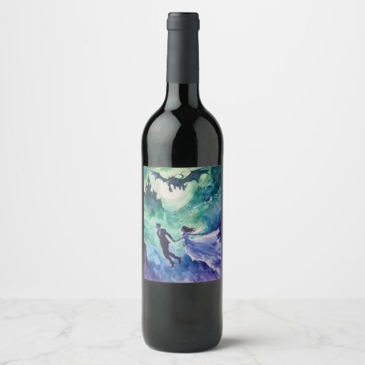 Flying Lovers - Aquarellmalerei Weinetikett (Vorderseite)