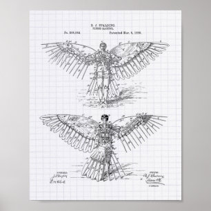 Flying machine 1889 Patent Art - Lined Peper Poster
