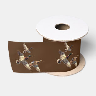 Flying Mallard Encks on Brown Satinband