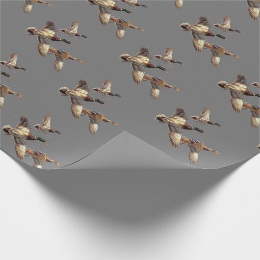 Flying Mallard Encks on Grey Geschenkpapier (Ecke)