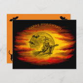 Flying mit schwarzer Katze , halloween night (Vorne/Hinten)