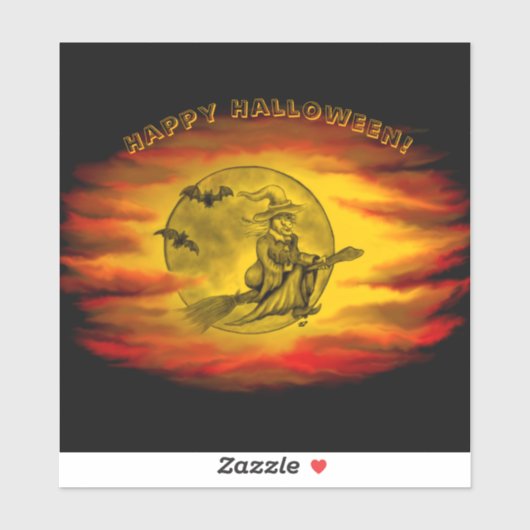 Flying mit schwarzer Katze , halloween night Aufkleber (Blatt)