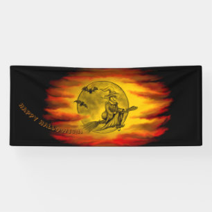 Flying mit schwarzer Katze , halloween night Banner