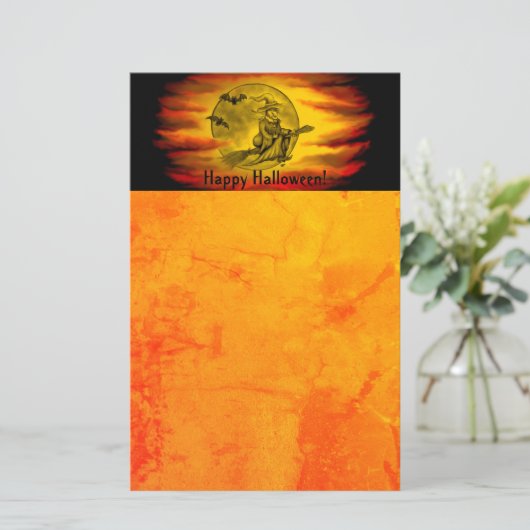 Flying mit schwarzer Katze , halloween night Briefpapier (Stehend Vorderseite)