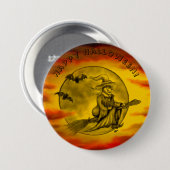 Flying mit schwarzer Katze , halloween night Button (Vorne & Hinten)
