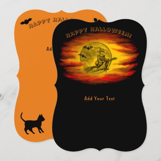 Flying mit schwarzer Katze , halloween night Einladung (Vorne/Hinten)