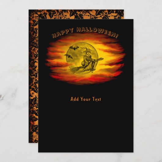 Flying mit schwarzer Katze , halloween night Einladung (Vorne/Hinten)