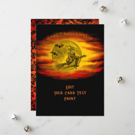 Flying mit schwarzer Katze , halloween night Feiertagskarte