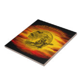 Flying mit schwarzer Katze , halloween night Fliese (Seite)