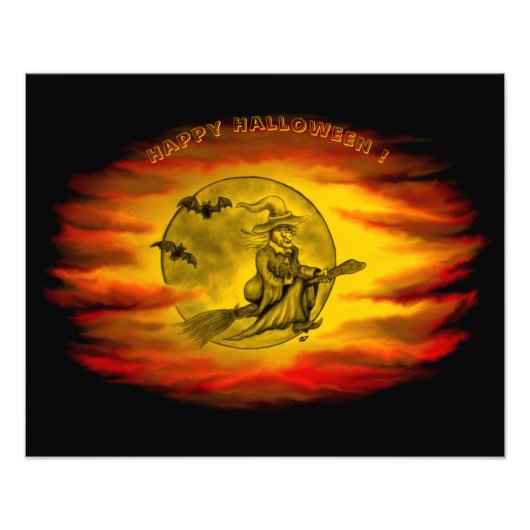 Flying mit schwarzer Katze , halloween night Fotodruck (Vorne)